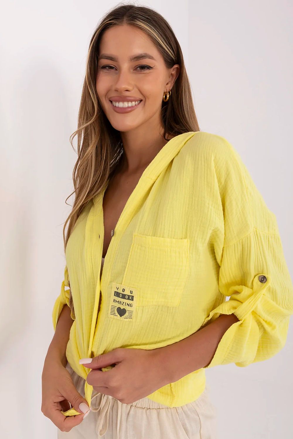 Koszula Damska Model DHJ-KS-25157.87 Yellow - Italy Moda