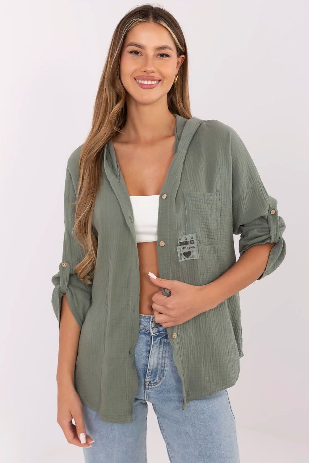 Koszula Damska Model DHJ-KS-25157.87 Khaki - Italy Moda