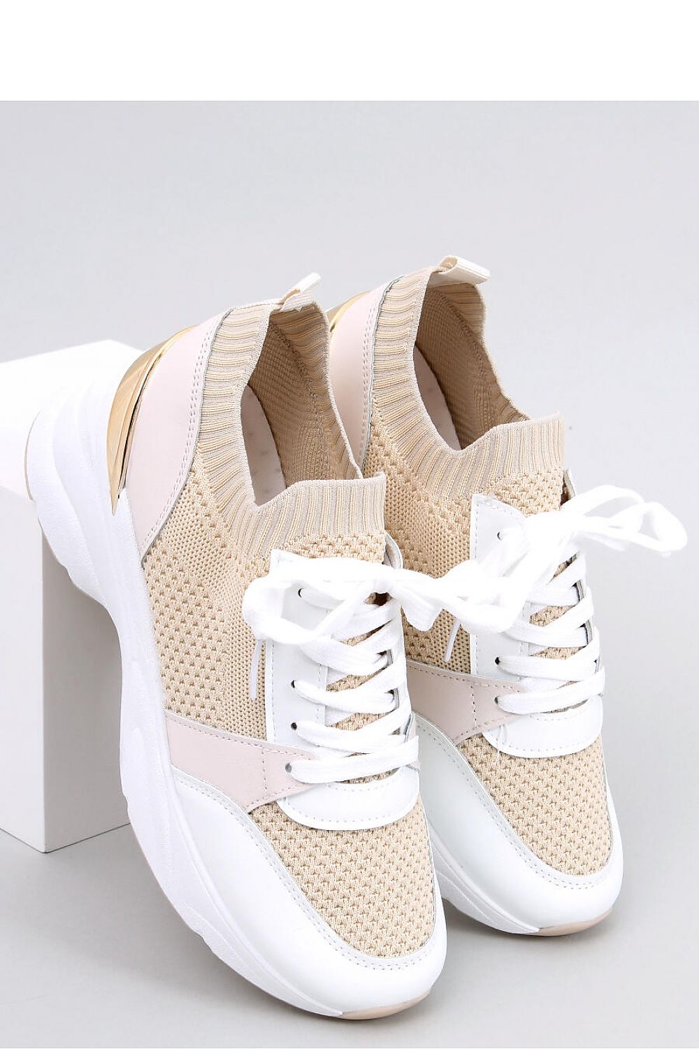   Sneakersy na koturnie DAVIS BEIGE - Inello 