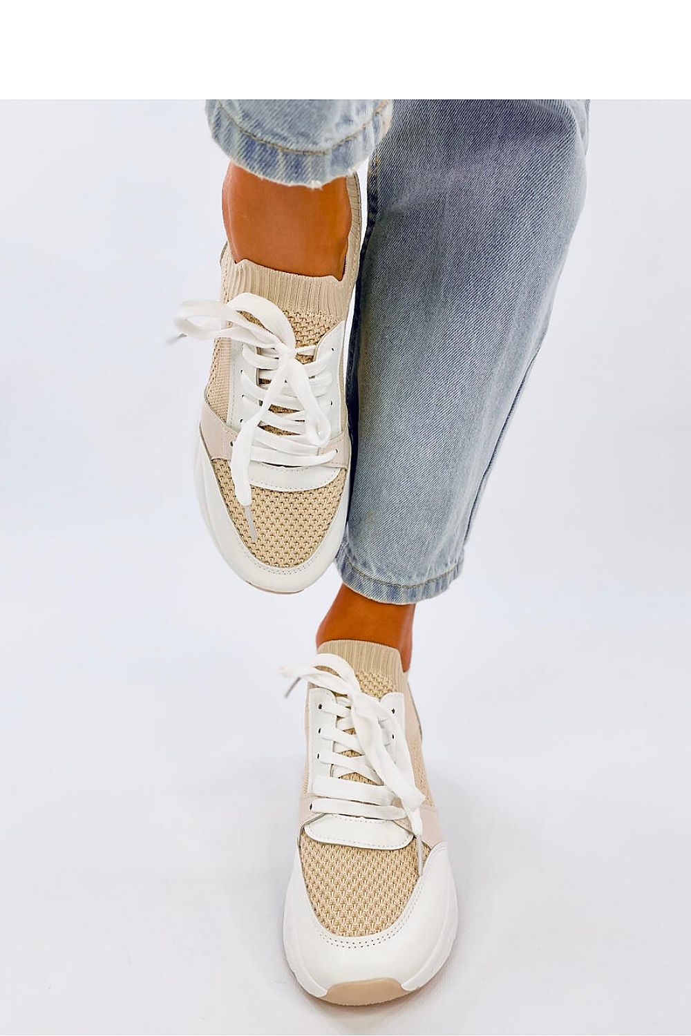   Sneakersy na koturnie DAVIS BEIGE - Inello 