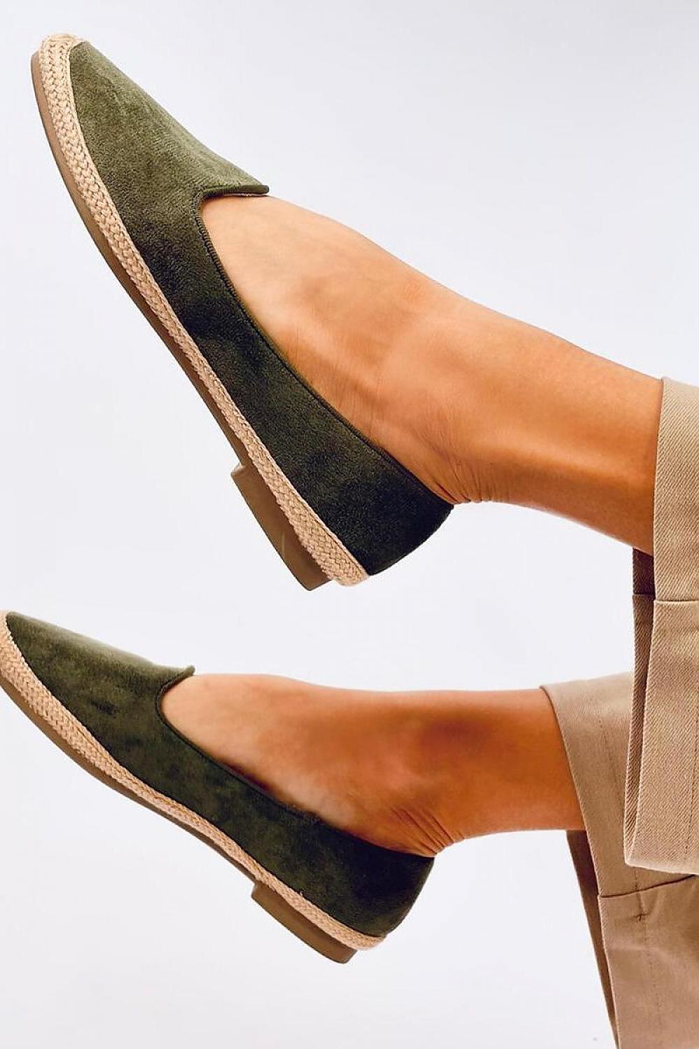   Baleriny espadryle damskie BALLOT OLIVE - Inello 