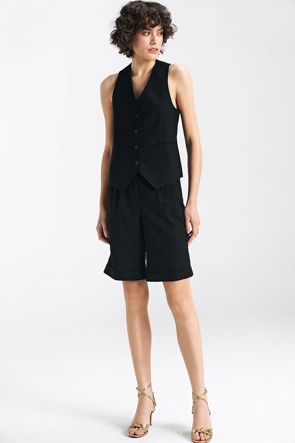   Kamizelka klasyczna lniana KA05 Black - Nife 