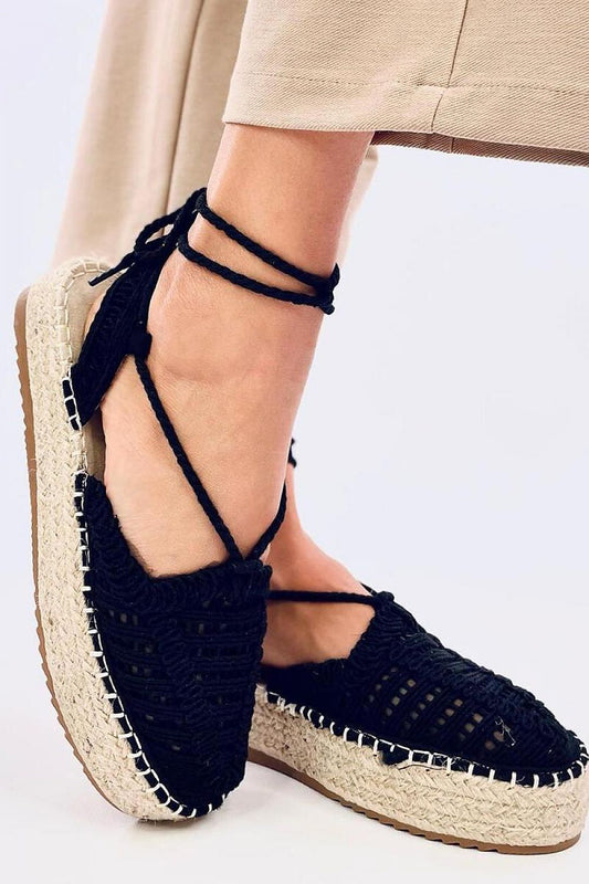   Espadryle damskie sznurkowe YAWEH BLACK - Inello 
