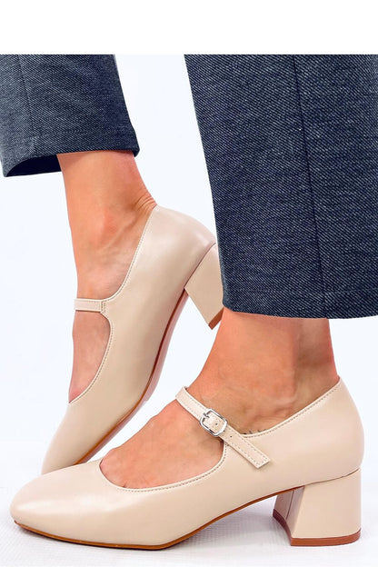   Czółenka na obcasie w stylu Mary Jane KELSEY BEIGE - Inello 