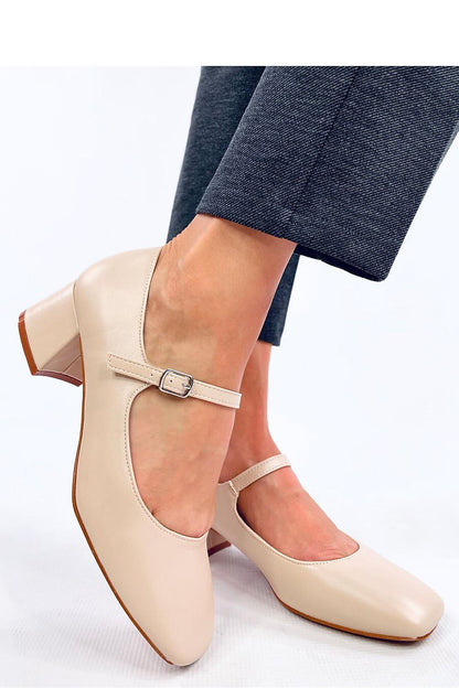   Czółenka na obcasie w stylu Mary Jane KELSEY BEIGE - Inello 