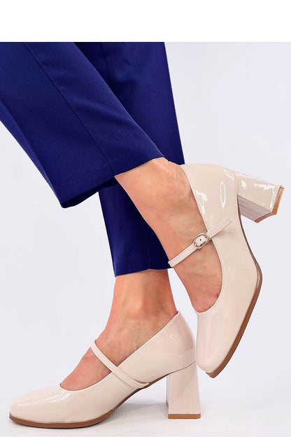   Czółenka na obcasie w stylu Mary Jane VALONIS BEIGE - Inello 