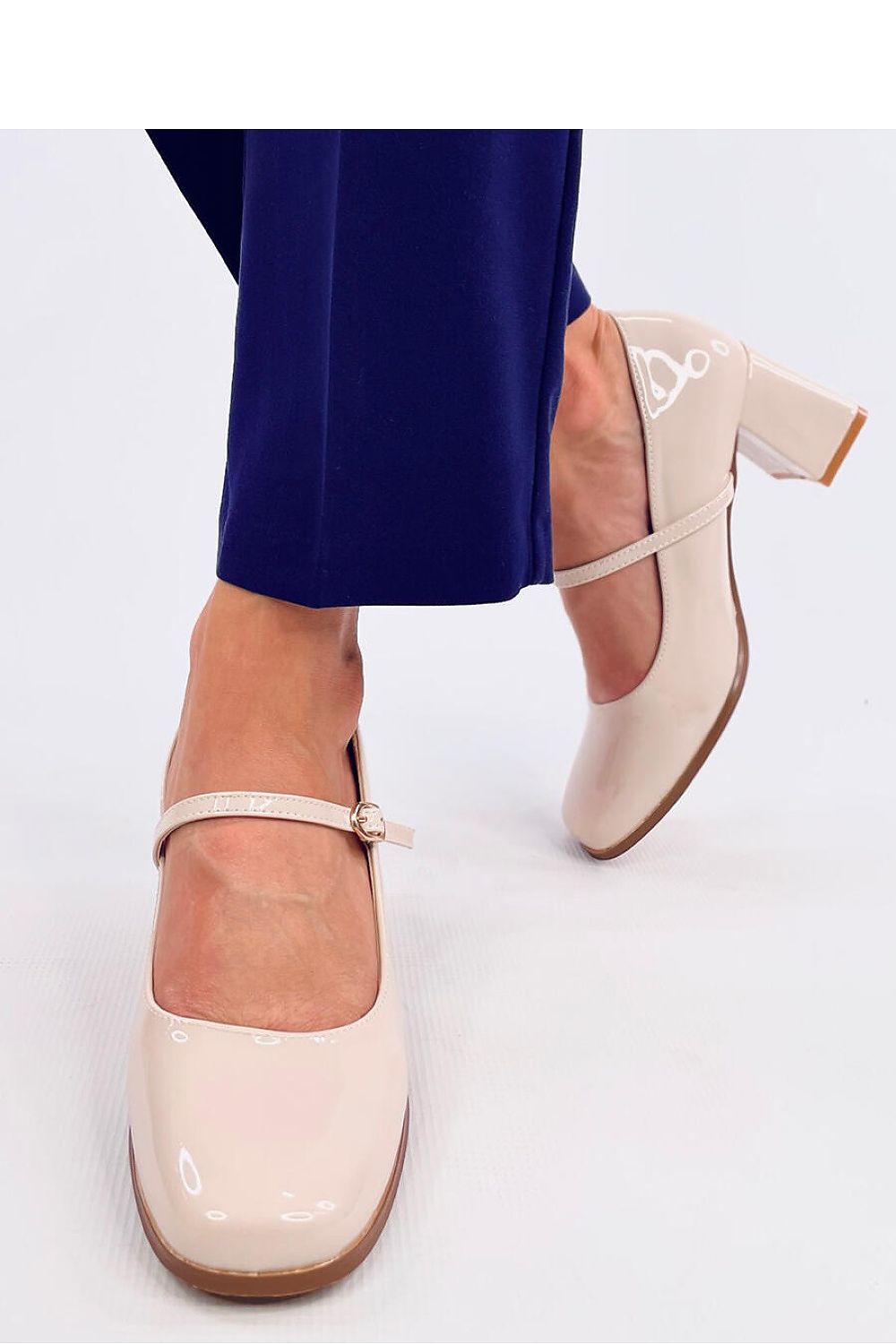   Czółenka na obcasie w stylu Mary Jane VALONIS BEIGE - Inello 