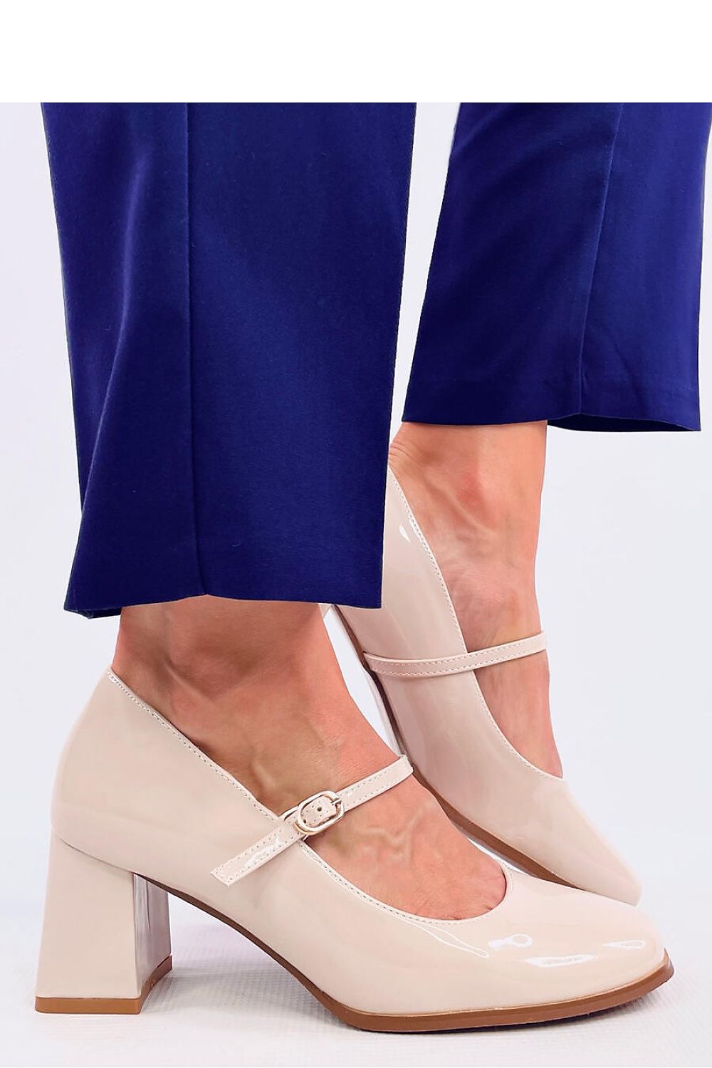   Czółenka na obcasie w stylu Mary Jane VALONIS BEIGE - Inello 