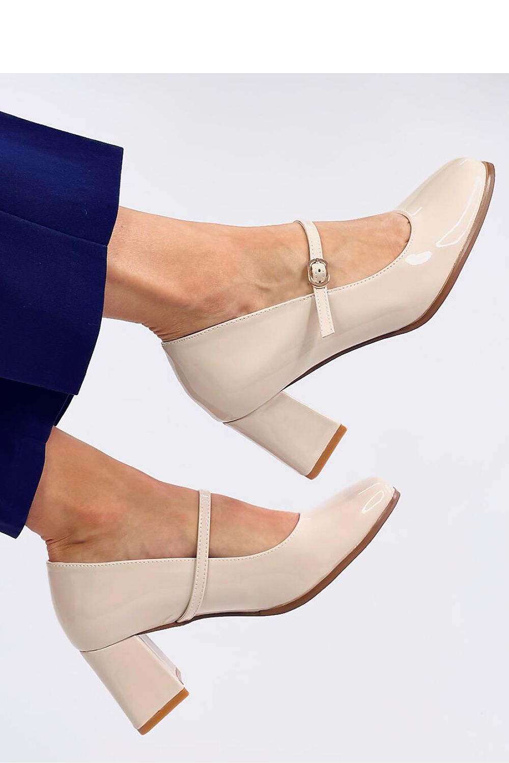   Czółenka na obcasie w stylu Mary Jane VALONIS BEIGE - Inello 