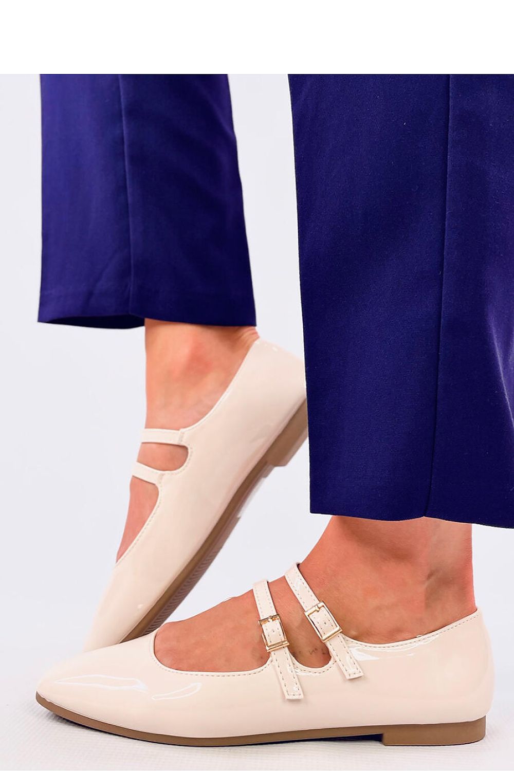   Baleriny lakierowane w stylu Mary Jane LITHS BEIGE - Inello 