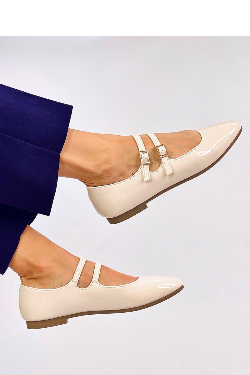   Baleriny lakierowane w stylu Mary Jane LITHS BEIGE - Inello 