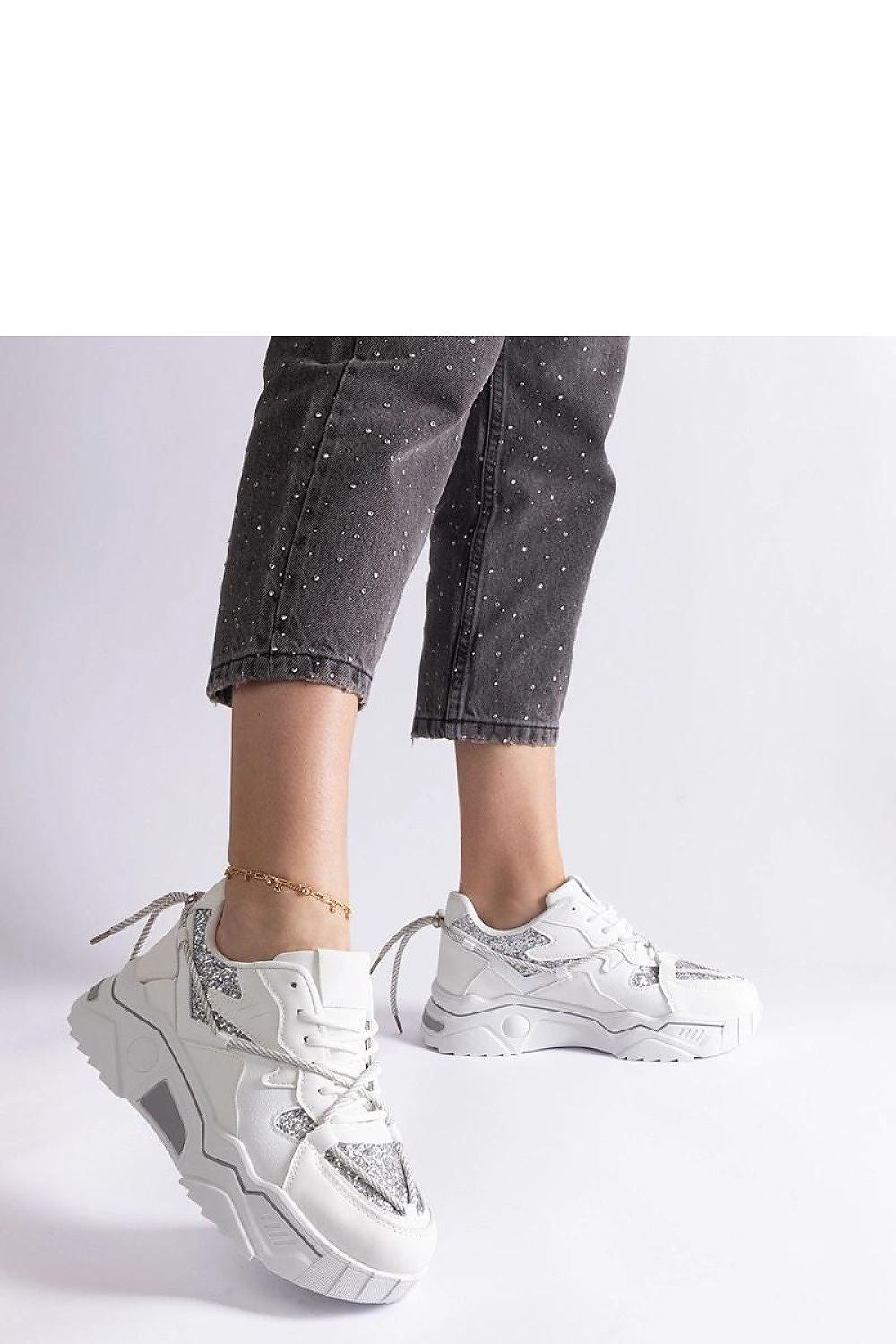   Białe sneakersy damskie z brokatem Agar - Solea 