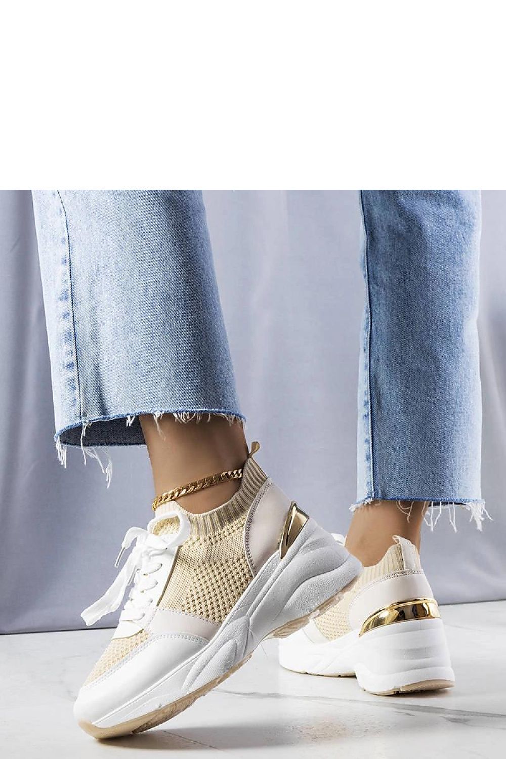   Beżowe sneakersy na koturnie Ann - Solea 
