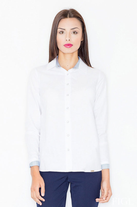   Koszula Damska Model M491 White/Blue - Figl 