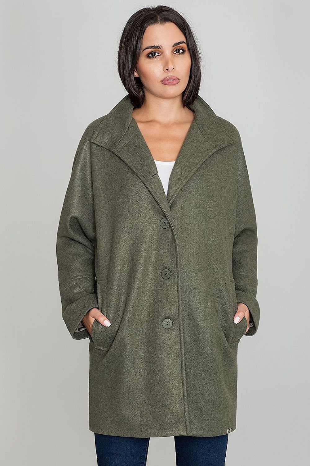  Płaszcz Damski Model M589 Oliwka - Figl 