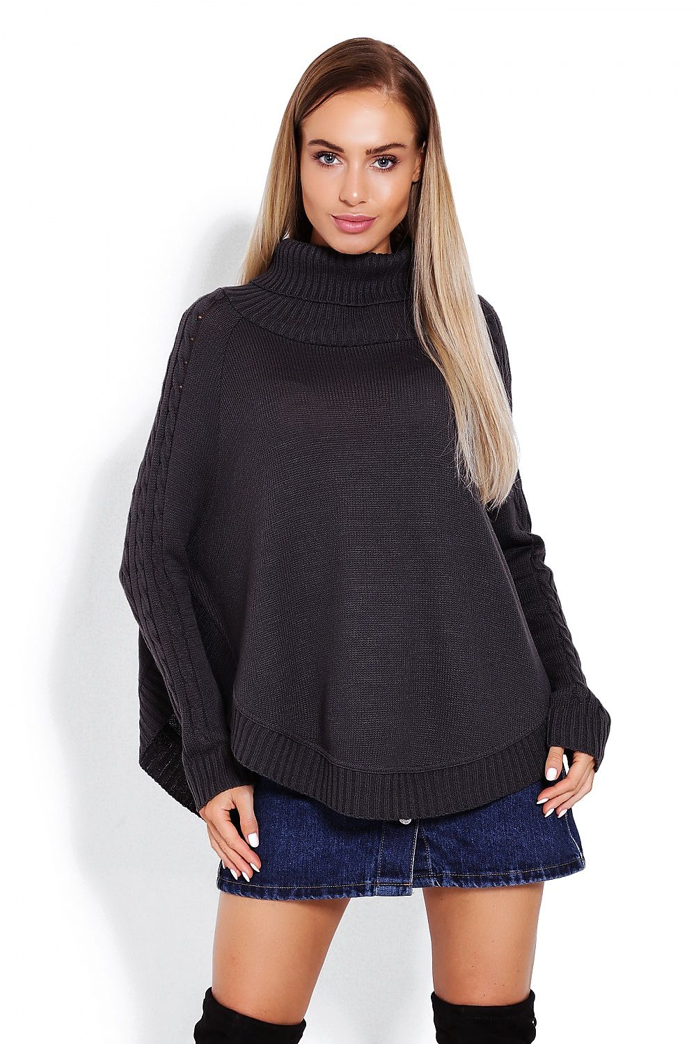  Sweter Ponczo Model 70009 Grafit - PeeKaBoo 