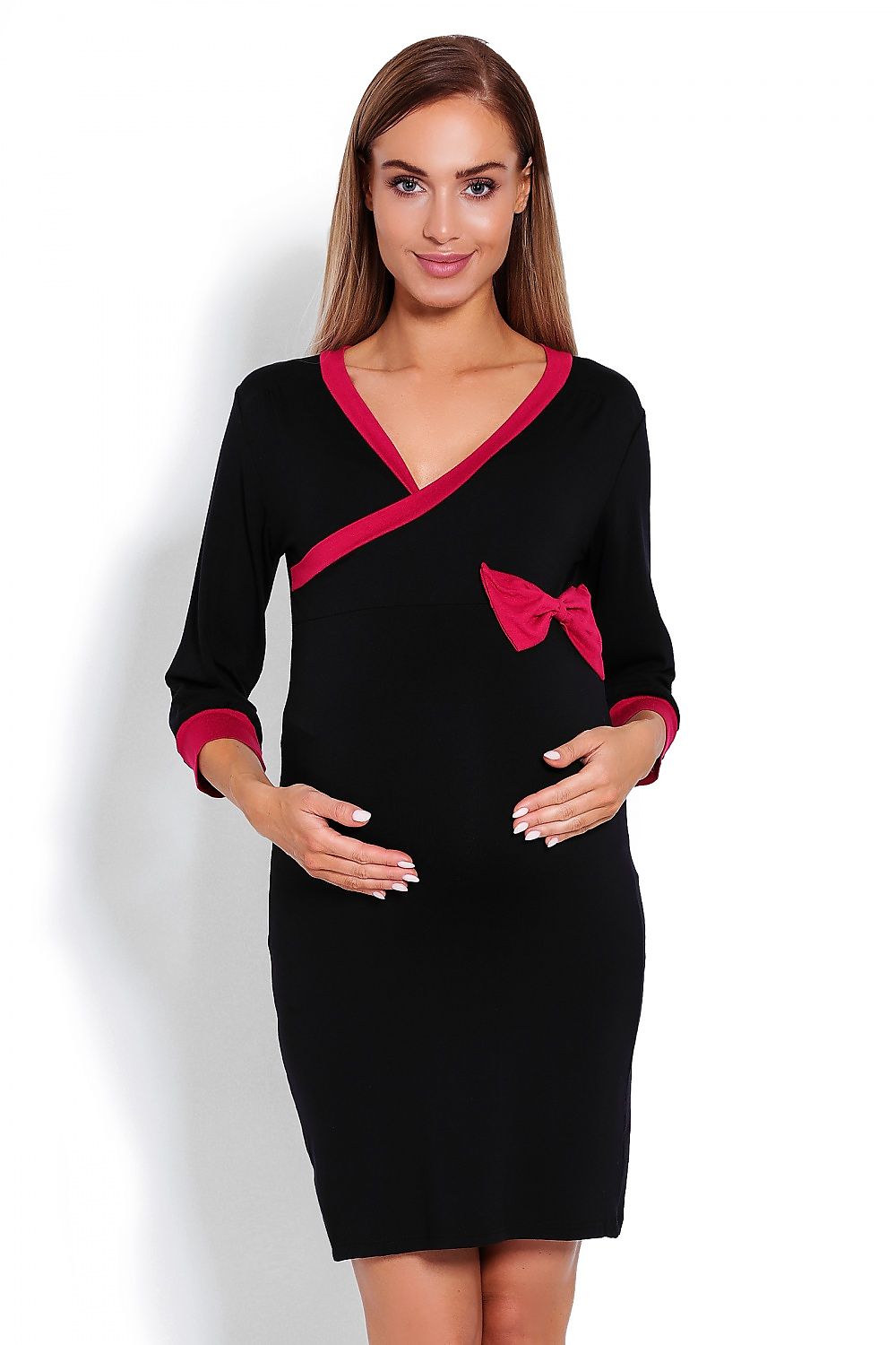  Koszulka nocna Koszula Nocna Ciążowa Model 1681 Black - PeeKaBoo 