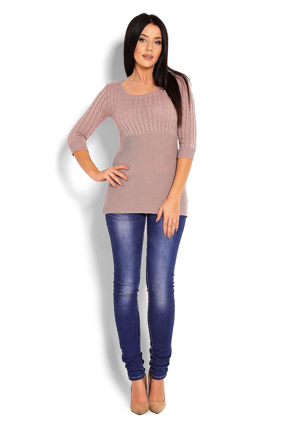   Sweter Damski Model 70008 Cappuccino - PeeKaBoo 