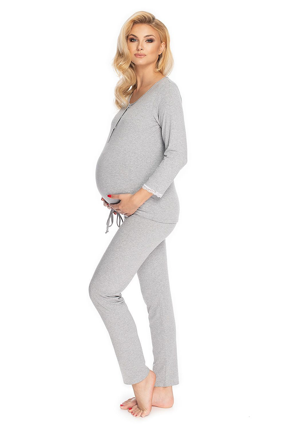  Piżama Damska Ciążowa Model 0181 Grey - PeeKaBoo 