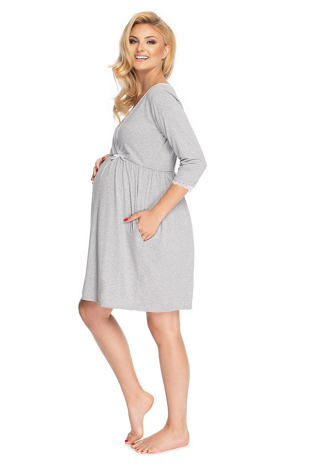  Koszulka nocna Koszula Nocna Ciążowa Model 0178 Grey - PeeKaBoo 