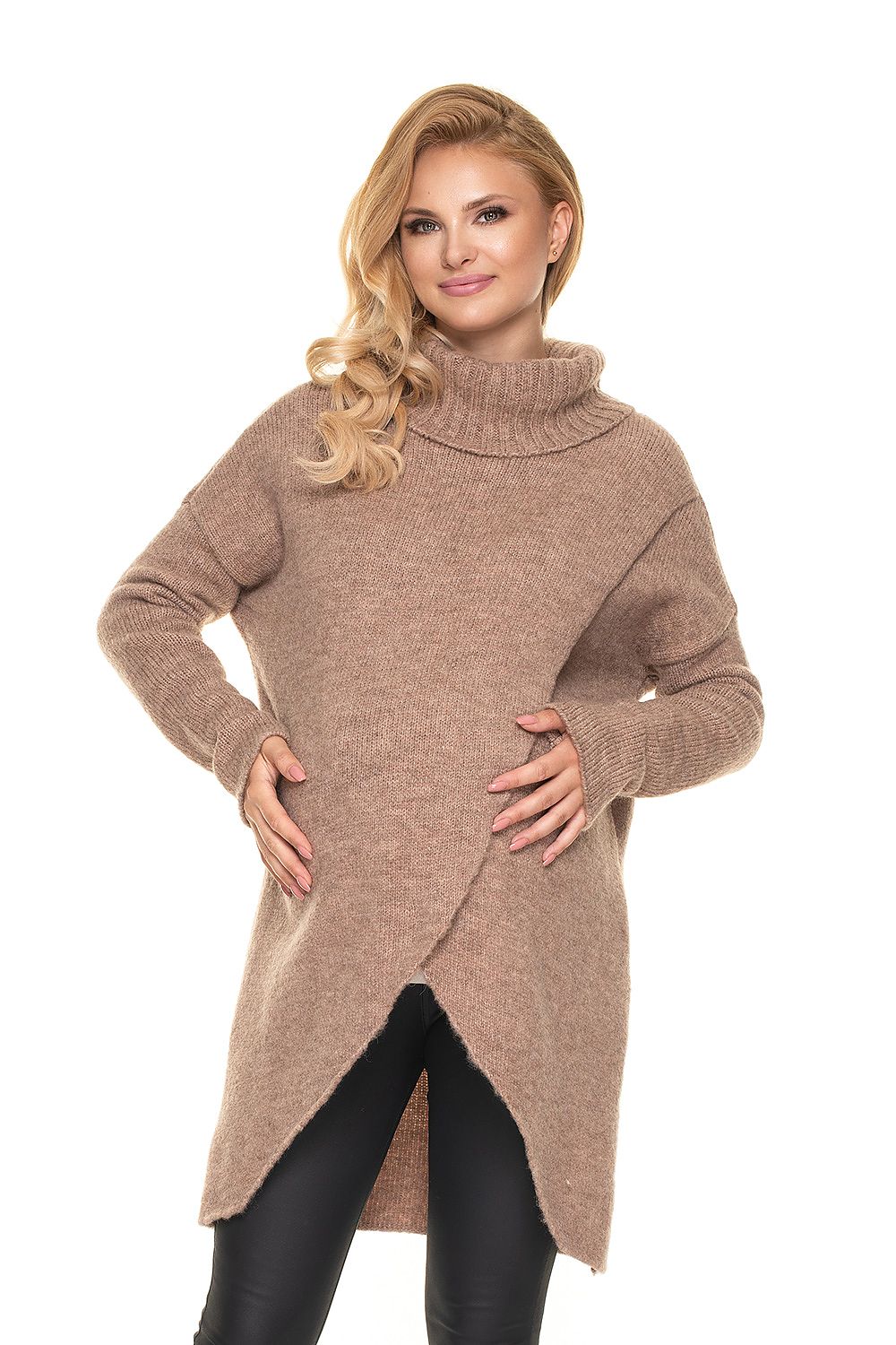   Sweter Ciążowy Model 30078 Cappuccino - PeeKaBoo 