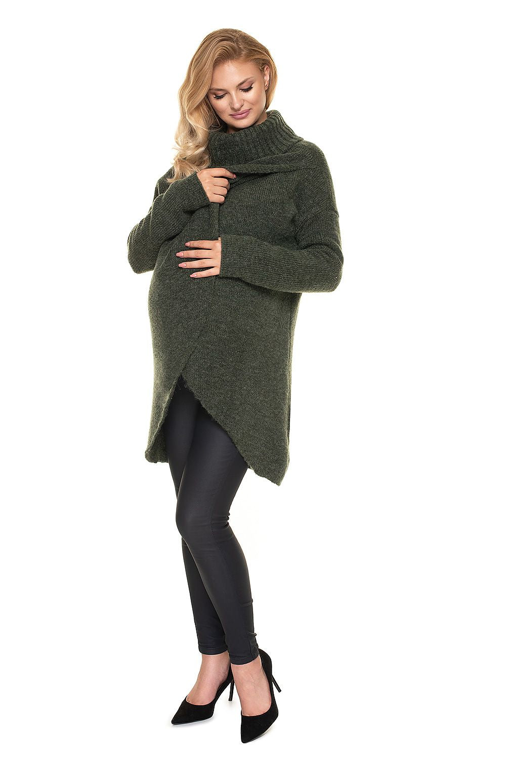   Sweter Ciążowy Model 30078 Khaki - PeeKaBoo 