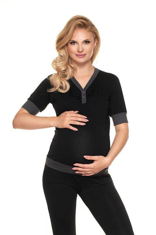  Piżama Ciążowa Model 0184 Black - PeeKaBoo 