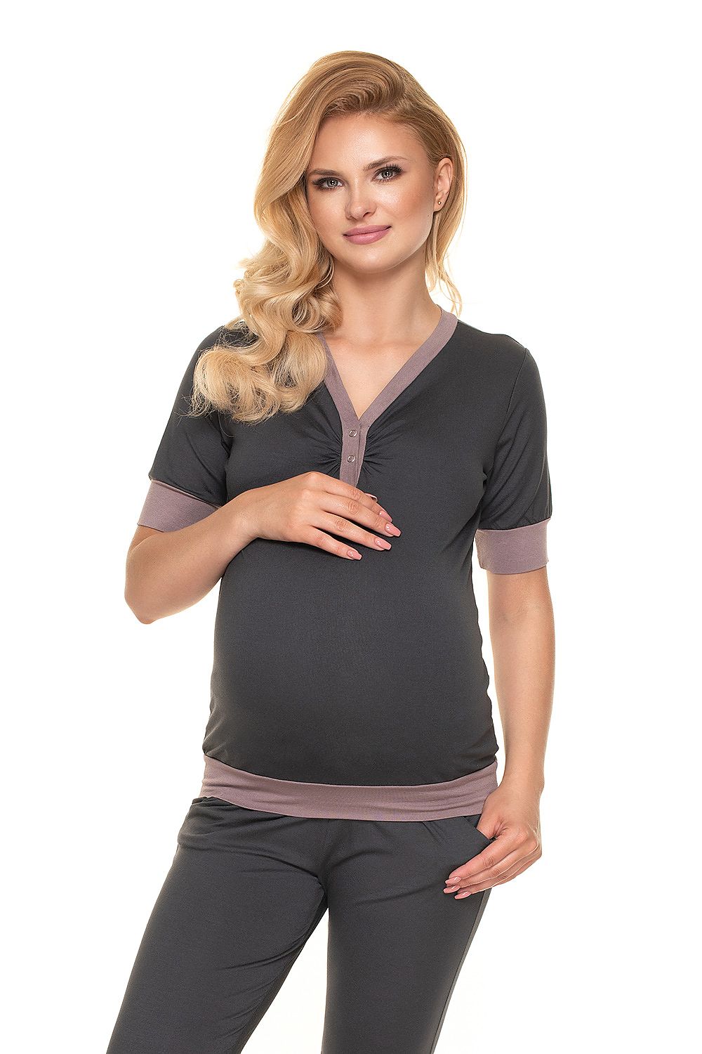  Piżama Ciążowa Model 0184 Grafit - PeeKaBoo 