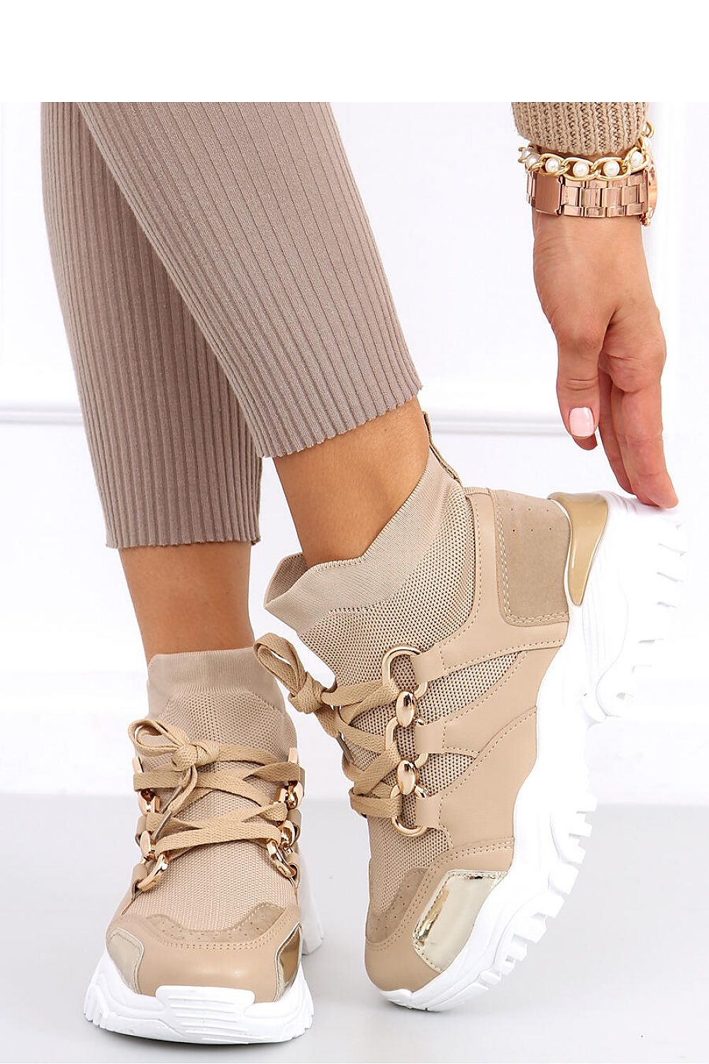  Buty sportowe za kostkę skarpetkowe PETRA KHAKI - Inello 