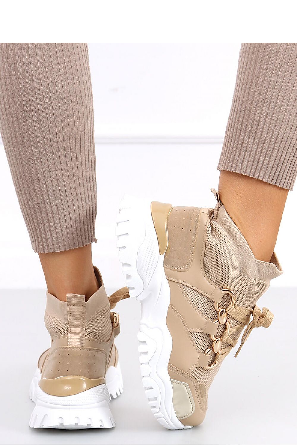   Buty sportowe za kostkę skarpetkowe PETRA KHAKI - Inello 