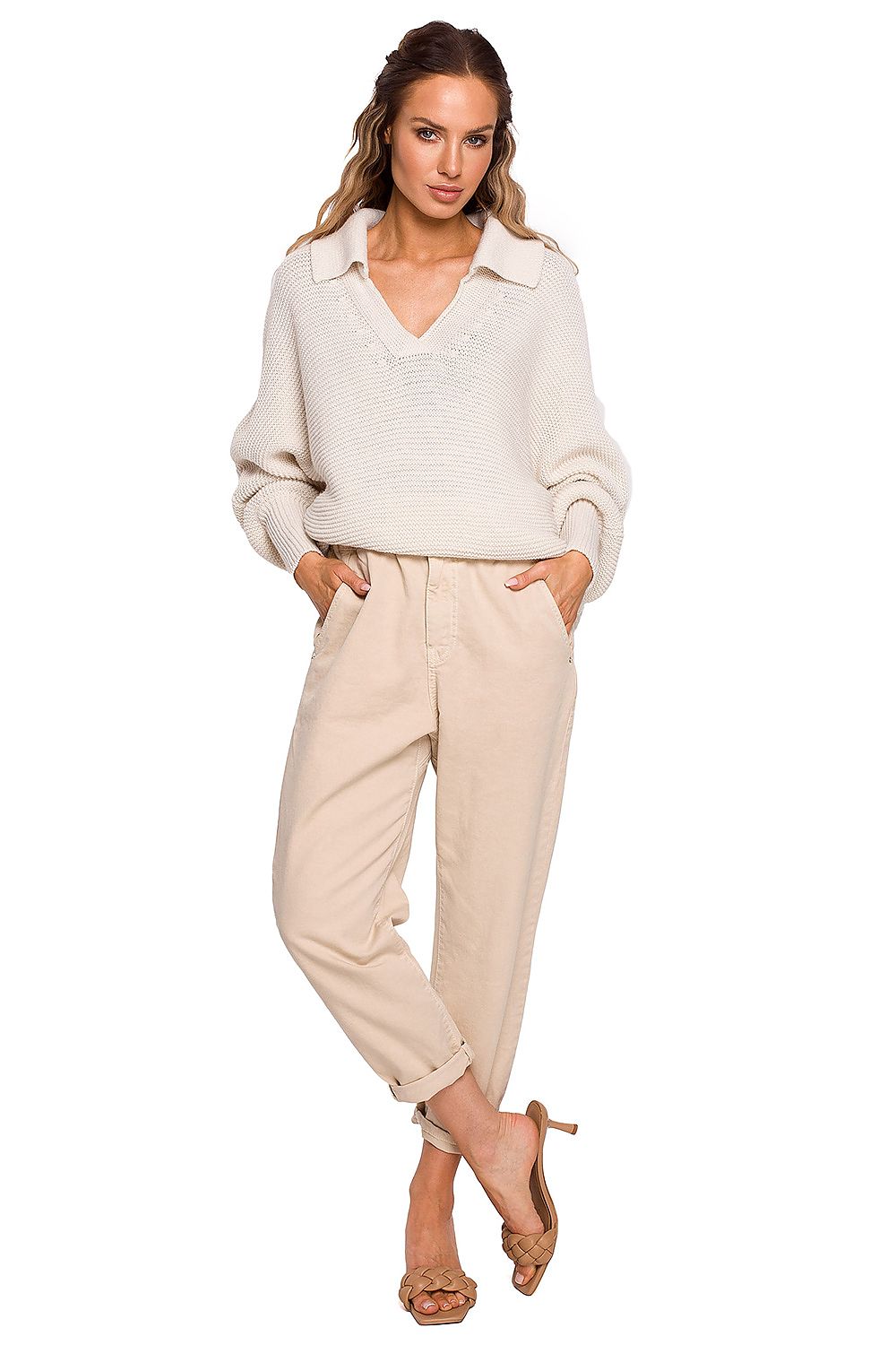   Sweter Damski Model MOE687 Kość słoniowa - Moe 