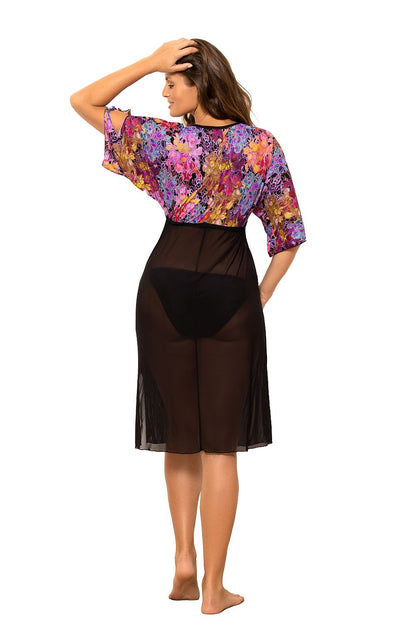 Sukienka Plażow Tunika Model Vivijen M-651 Violet/Black - Marko 