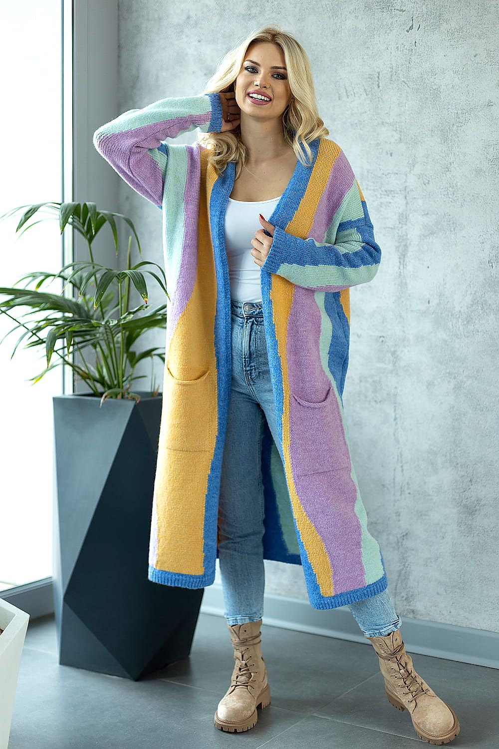  Sweter Kardigan Model 30087 Blue/Lila - PeeKaBoo 