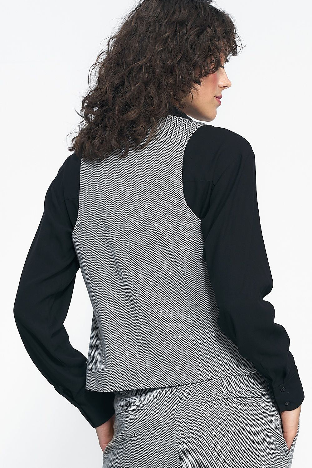   Garniturowa kamizelka w czarną jodełkę KA04 Black - Nife 